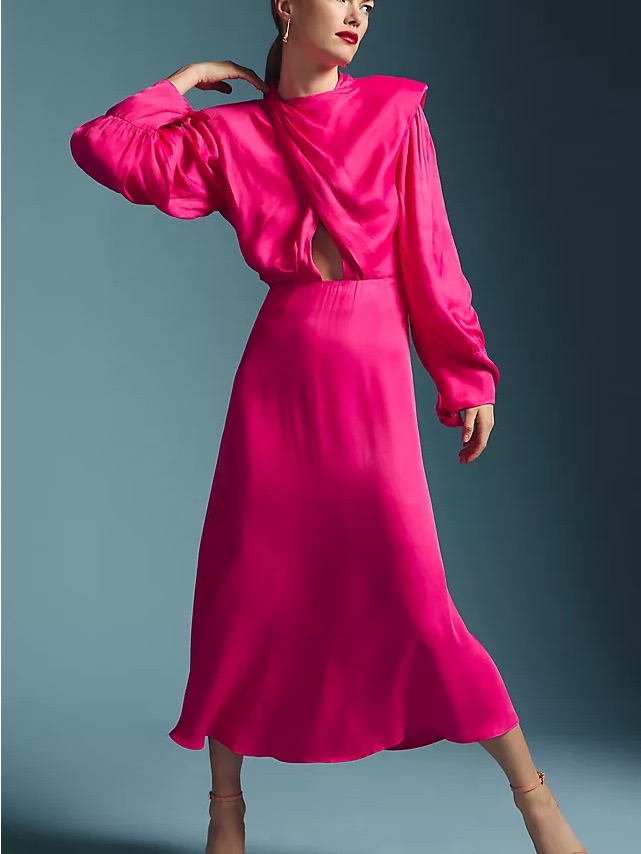 Farm Rio Hot Pink Cutout Midi Drape Anthropologie Fuchsia Satin Dress Xl